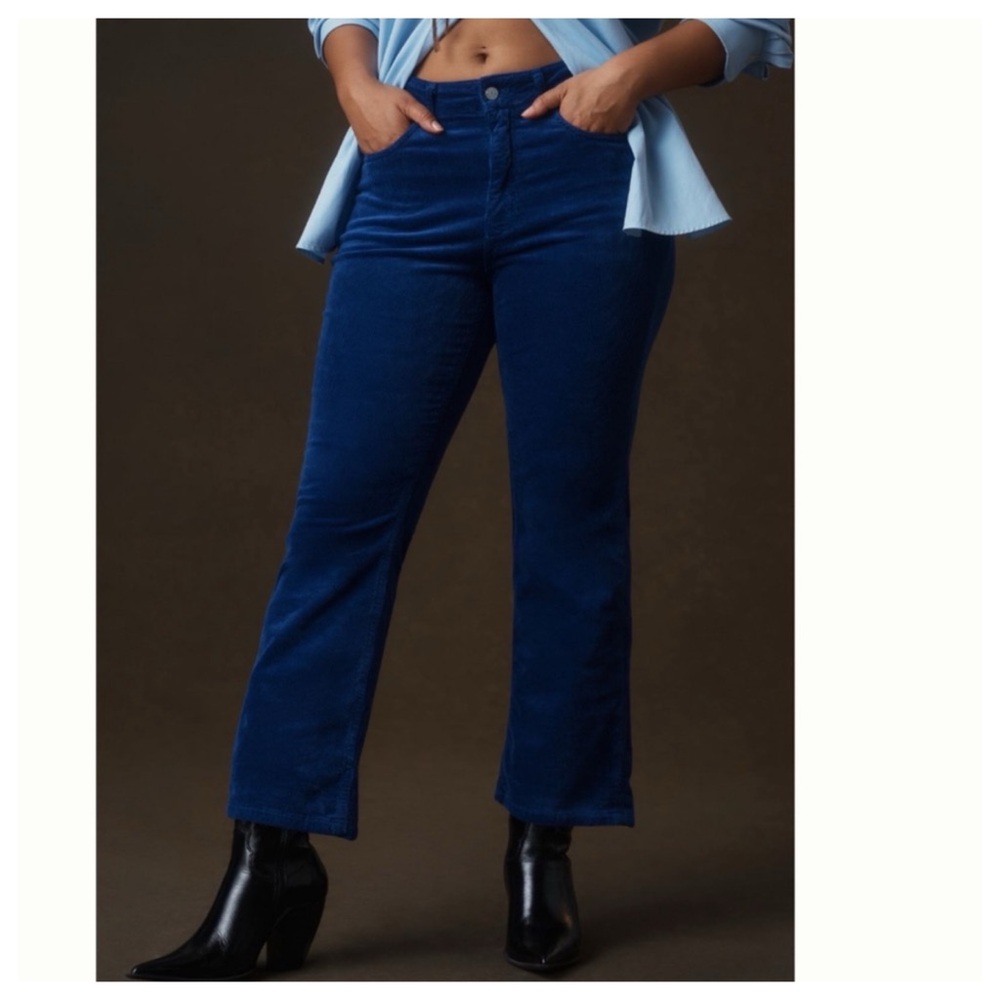 NWT Anthro Pilcro The Yaya Mid-Rise Crop Flare Corduroy Pants in Indigo size 25